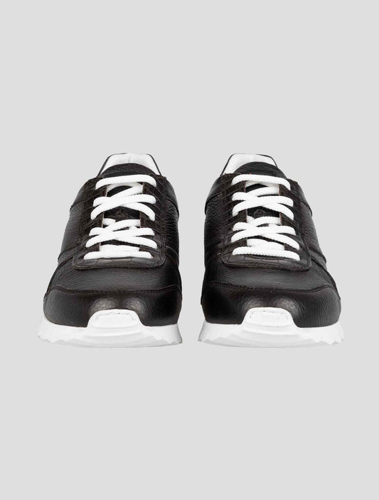 Kiton Black Leather And Leather Crocodyle Sneakers