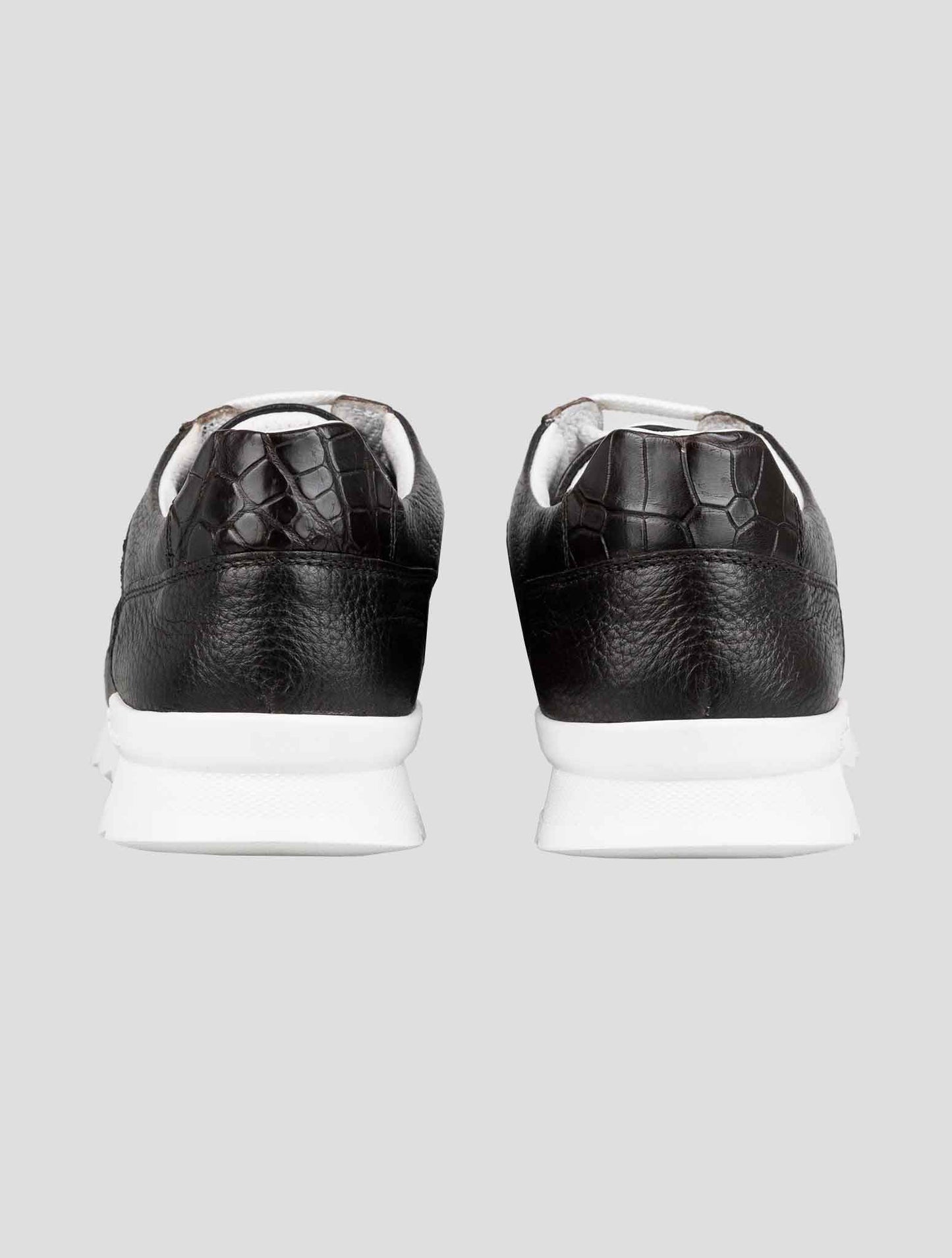 Kiton Black Leather And Leather Crocodyle Sneakers