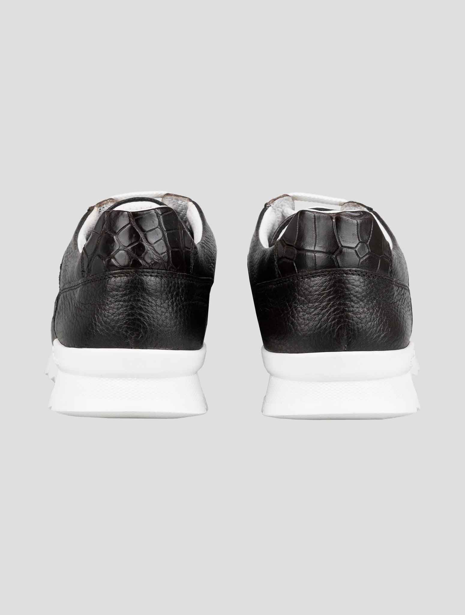 Kiton Black Leather And Leather Crocodyle Sneakers