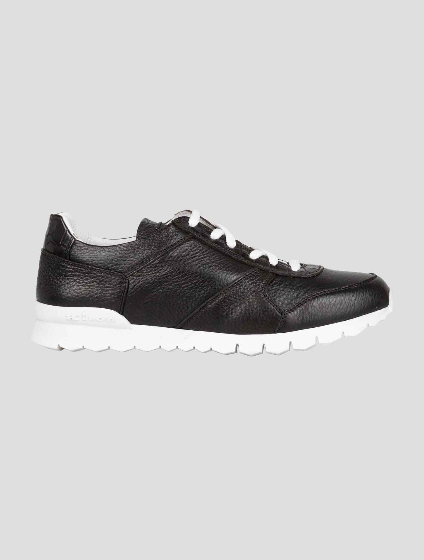 Kiton Black Leather And Leather Crocodyle Sneakers