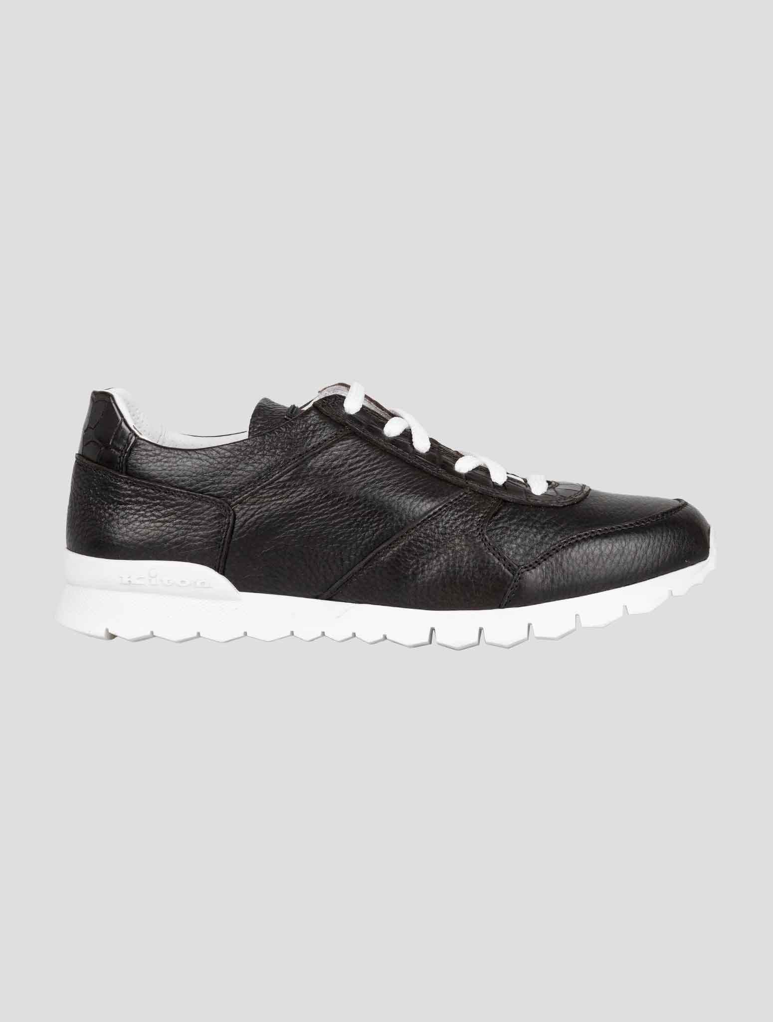 Kiton Black Leather And Leather Crocodyle Sneakers