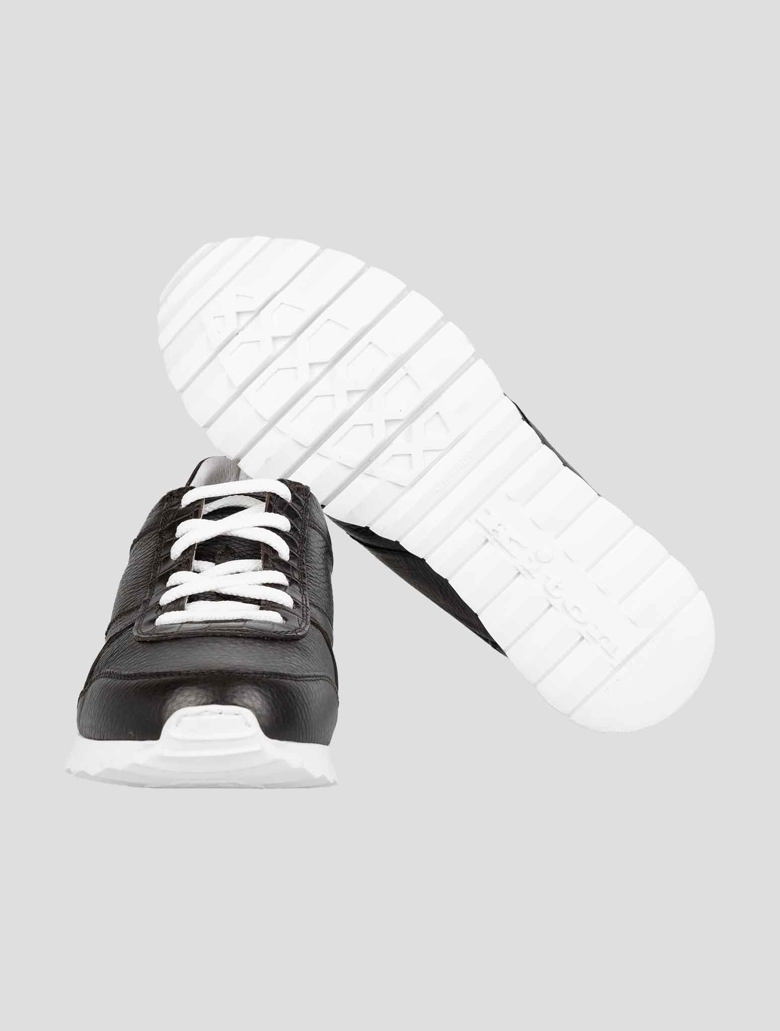 Kiton Black Leather And Leather Crocodyle Sneakers