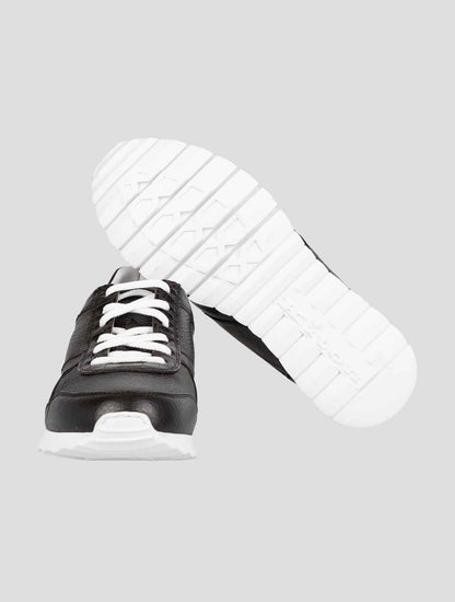 Kiton Black Leather And Leather Crocodyle Sneakers