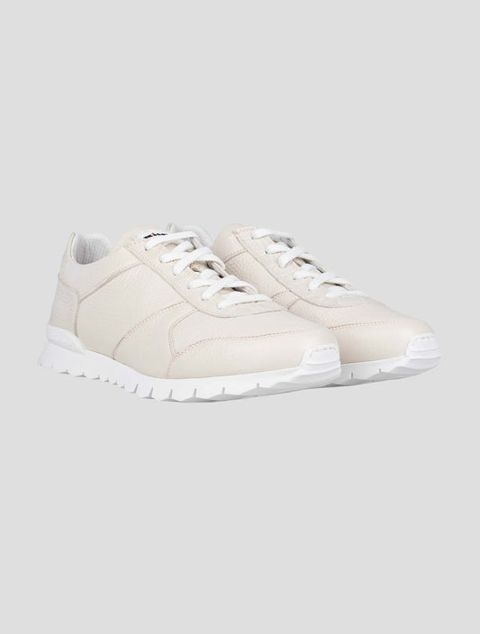 Kiton White Leather And Leather Crocodyle Sneakers