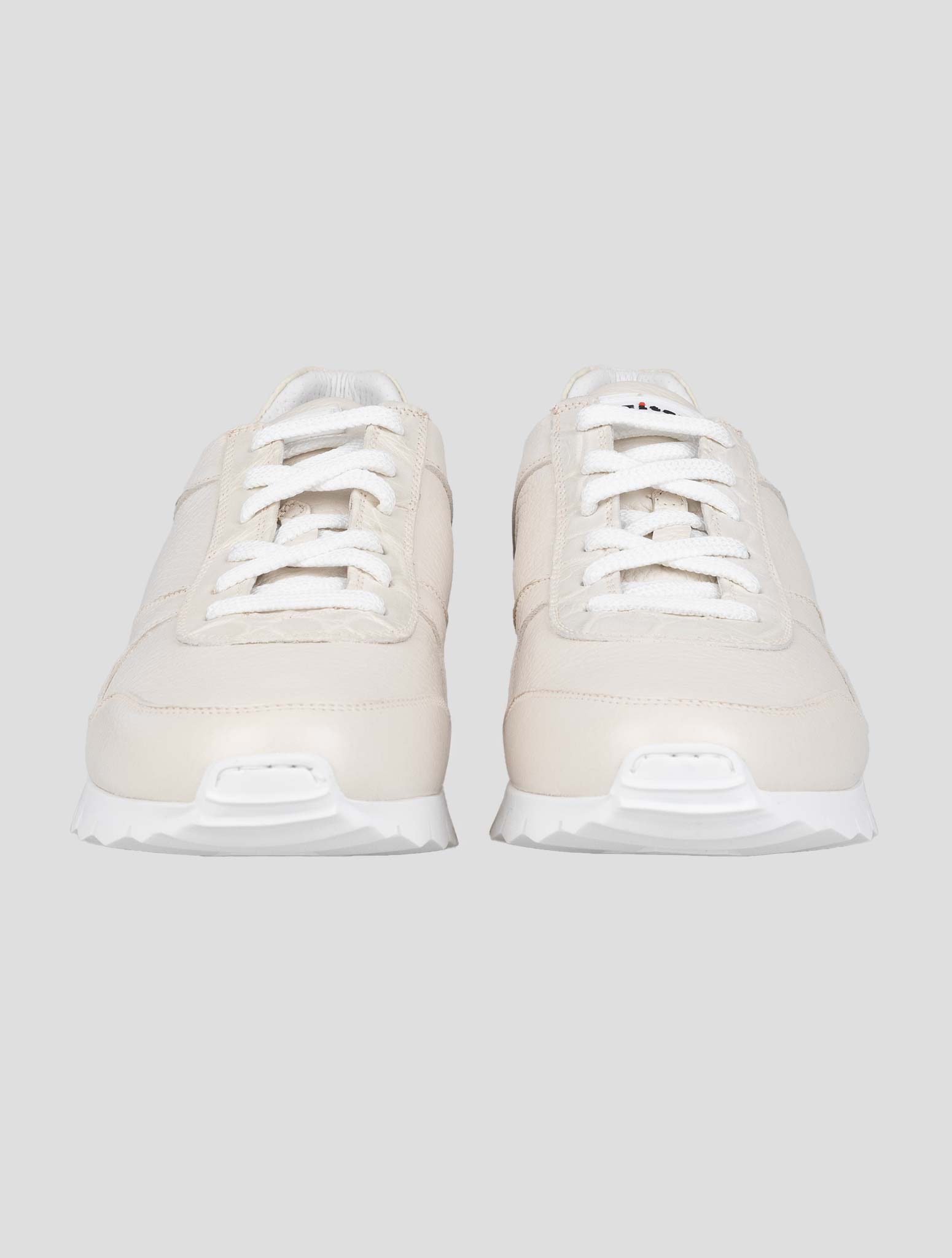 Kiton White Leather And Leather Crocodyle Sneakers