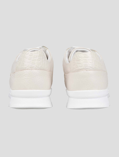 Kiton White Leather And Leather Crocodyle Sneakers