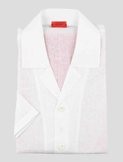 Isaia White Linen Short Sleeve Shirt