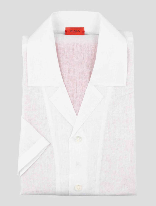 Isaia White Linen Short Sleeve Shirt