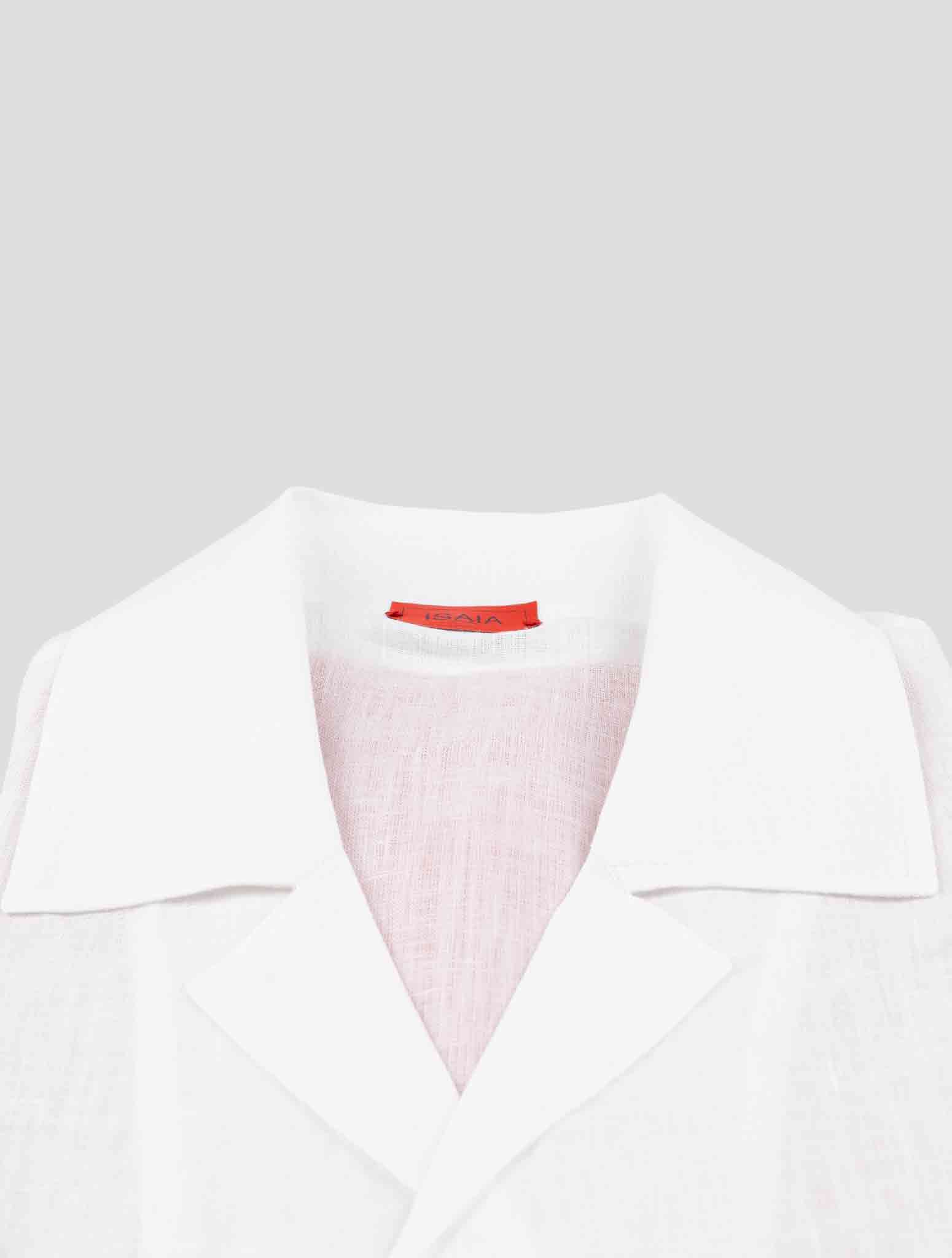 Isaia White Linen Short Sleeve Shirt