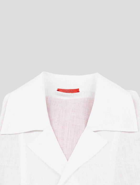 Isaia White Linen Short Sleeve Shirt