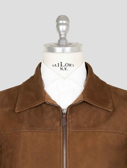 Isaia Brown Leather Suede Coat