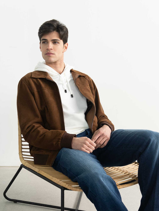 Isaia Brown Leather Suede Coat