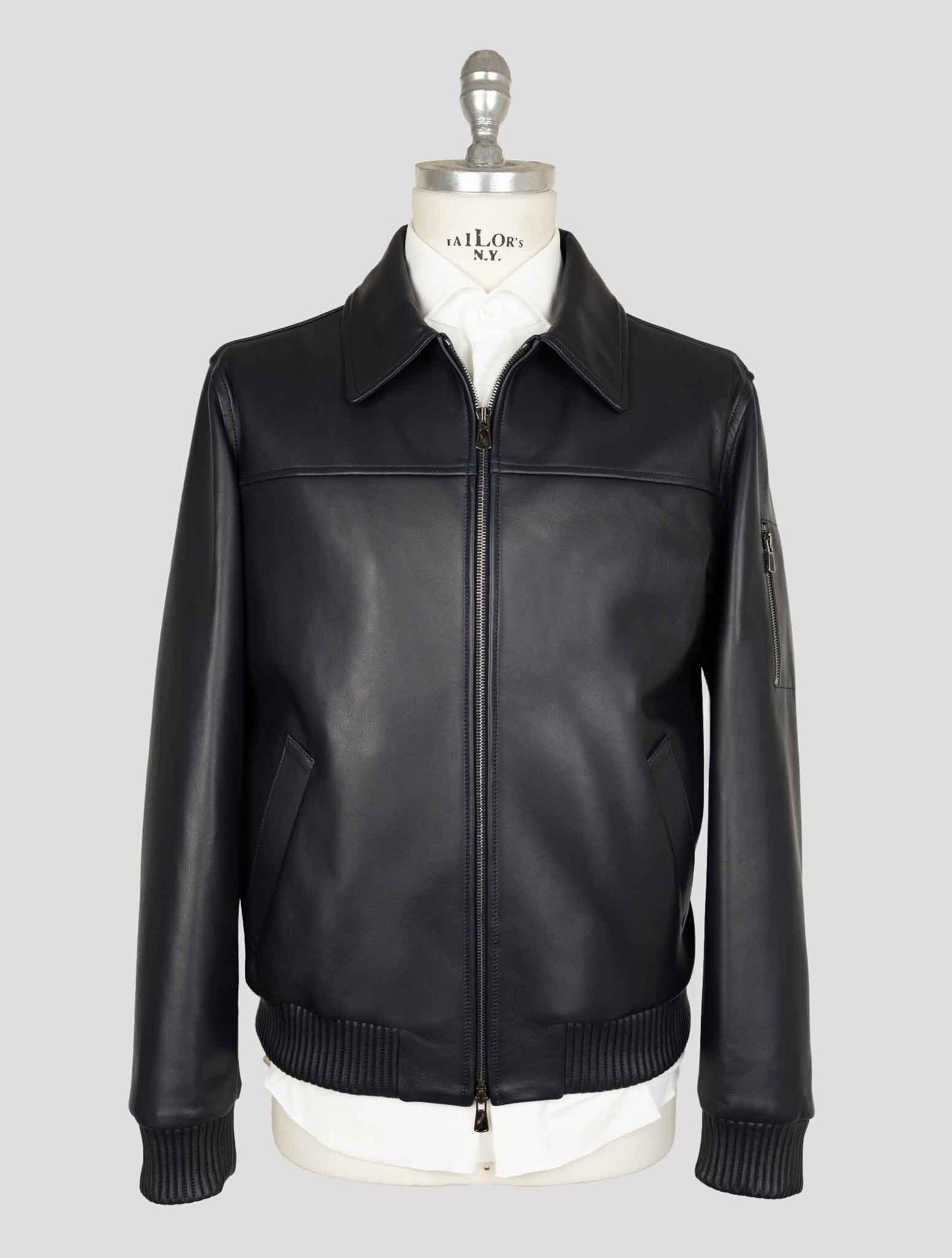 Isaia Blue Leather  Coat