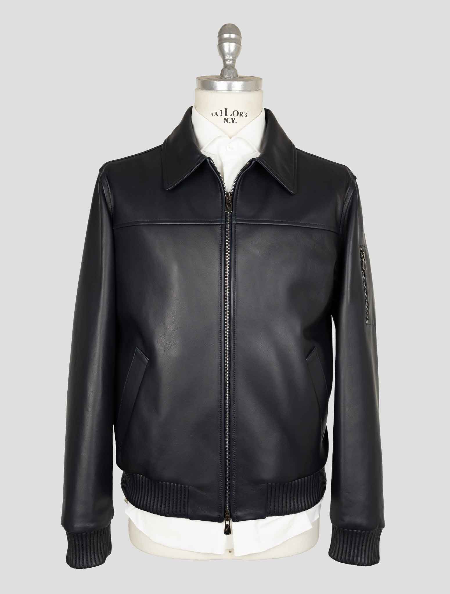 Isaia Blue Leather  Coat