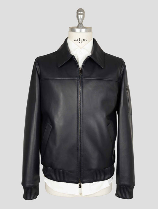 Isaia Blue Leather  Coat