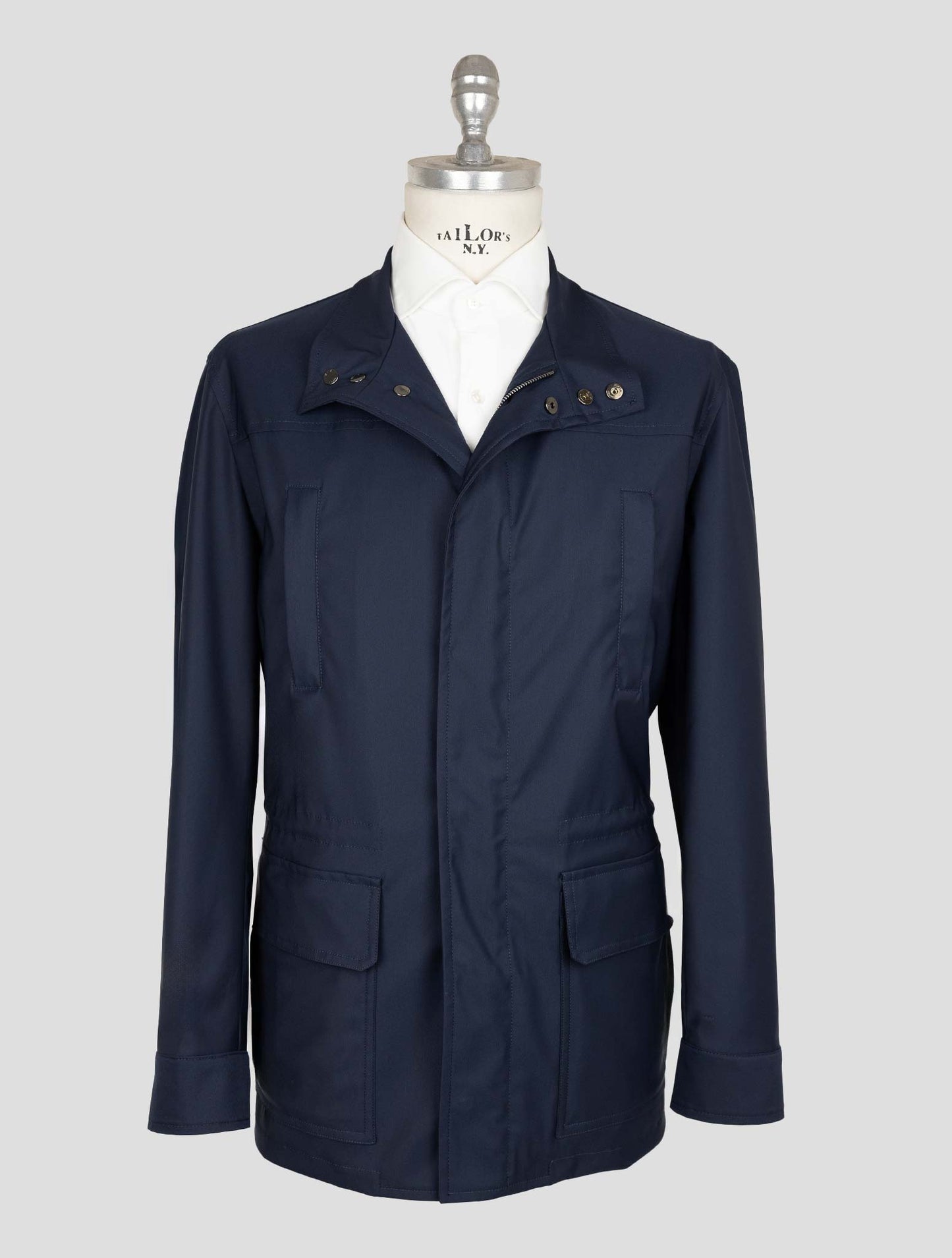 Isaia Blue Wool Pa Silk Ea Coat