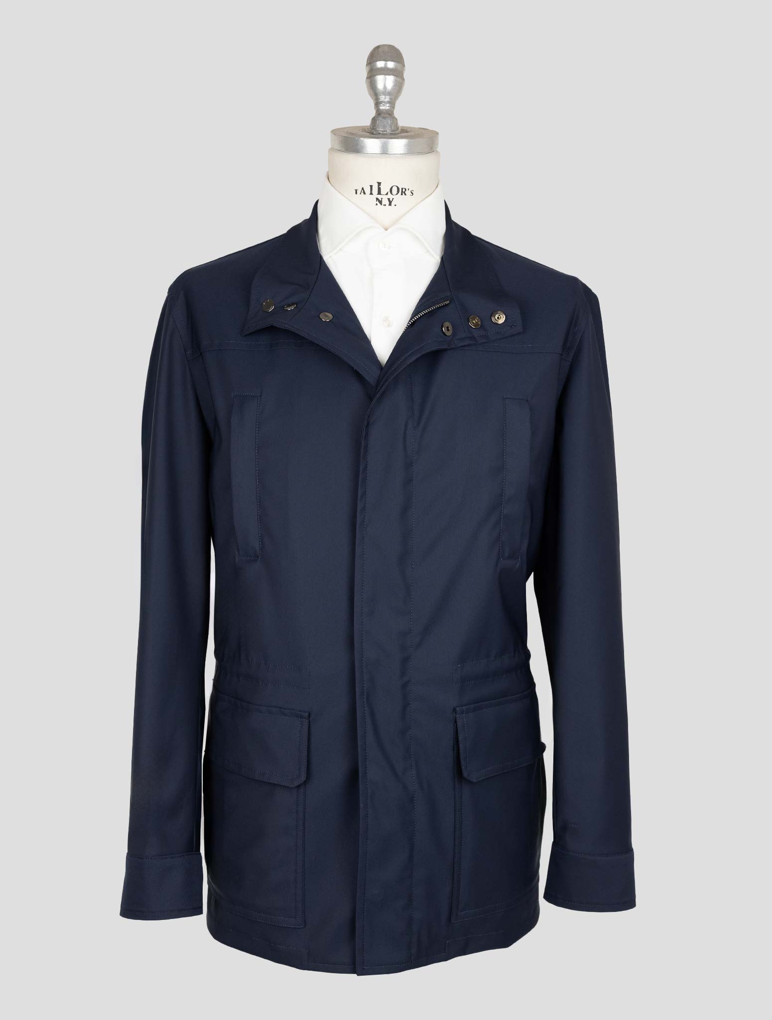 Isaia Blue Wool Pa Silk Ea Coat