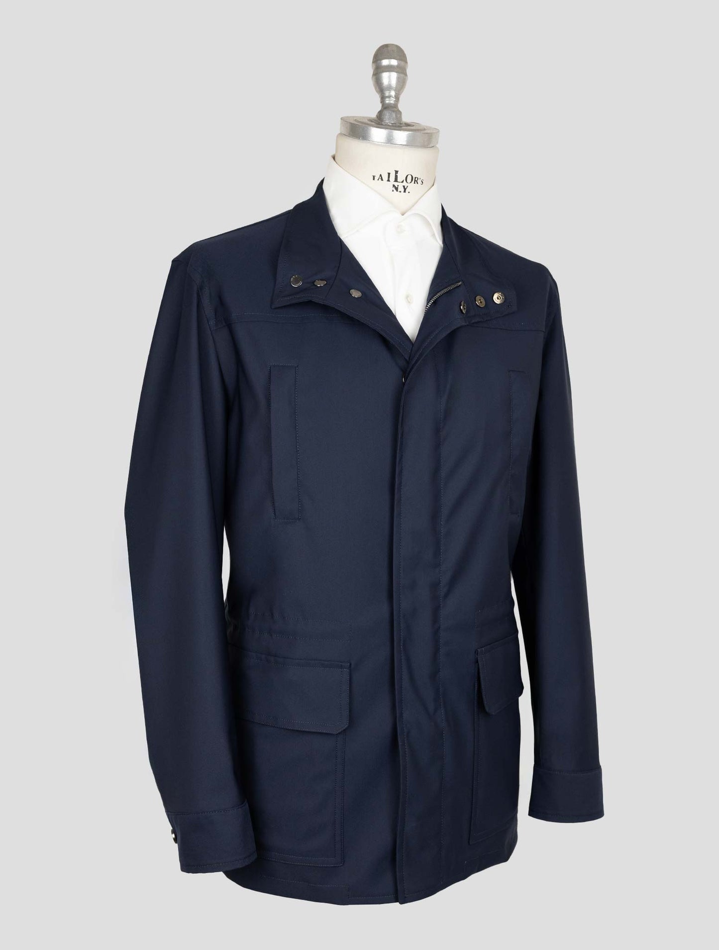 Isaia Blue Wool Pa Silk Ea Coat
