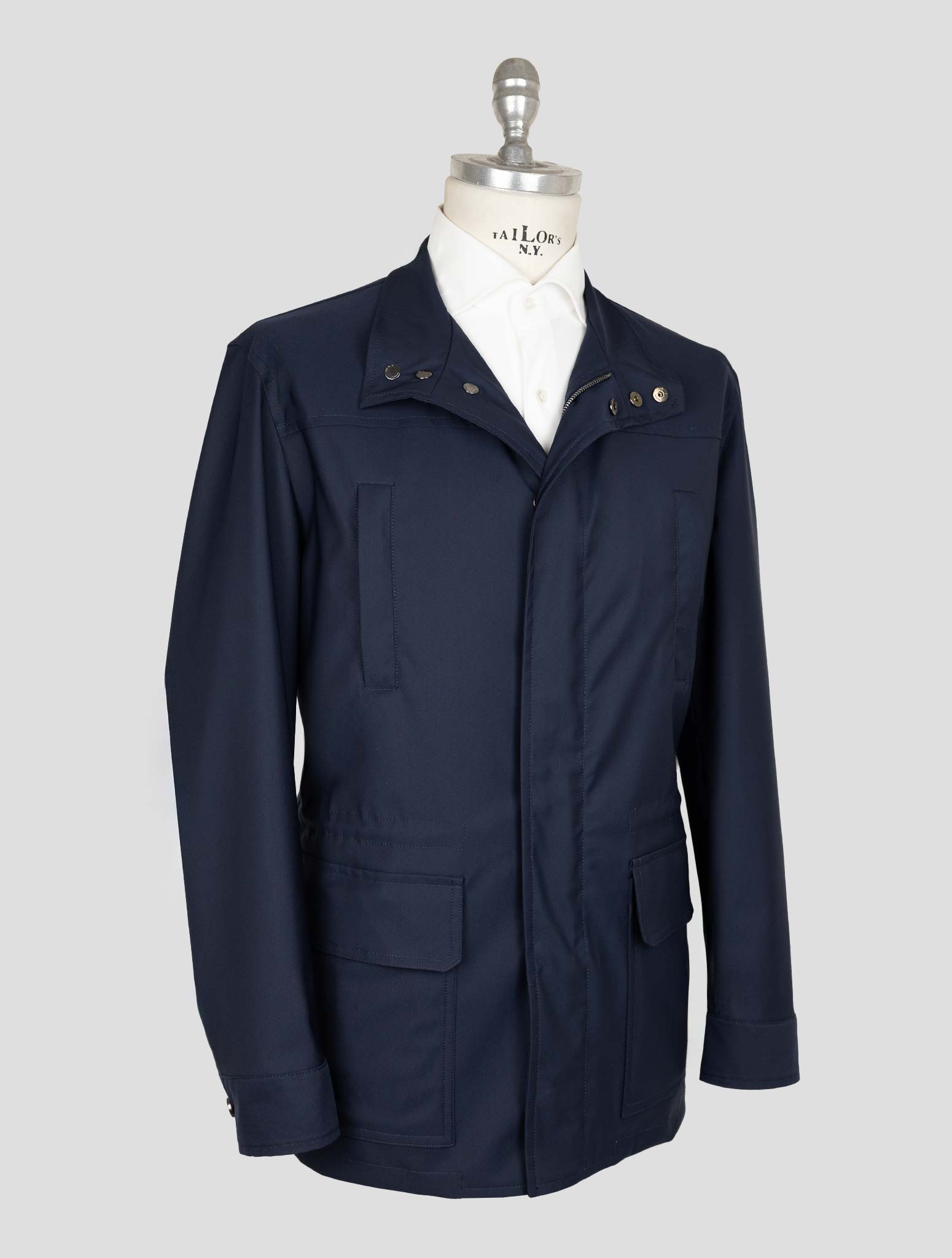 Isaia Blue Wool Pa Silk Ea Coat