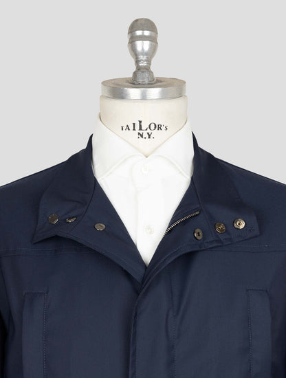 Isaia Blue Wool Pa Silk Ea Coat