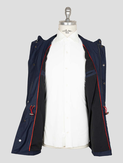 Isaia Blue Wool Pa Silk Ea Coat