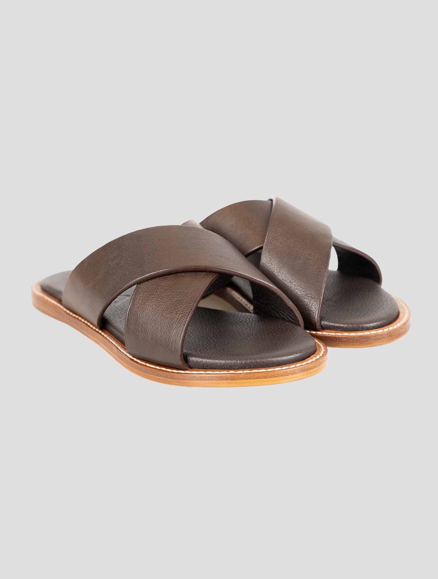 Isaia Brown Leather Sandals