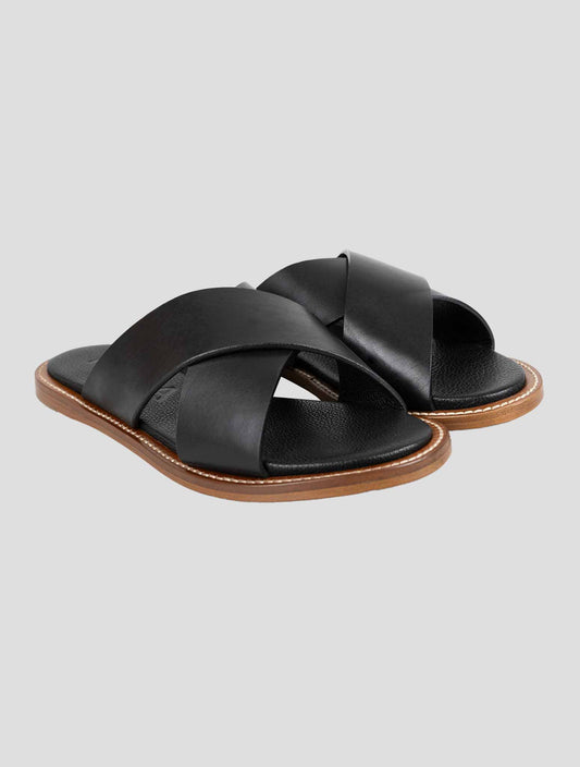 Isaia Black Leather Sandals
