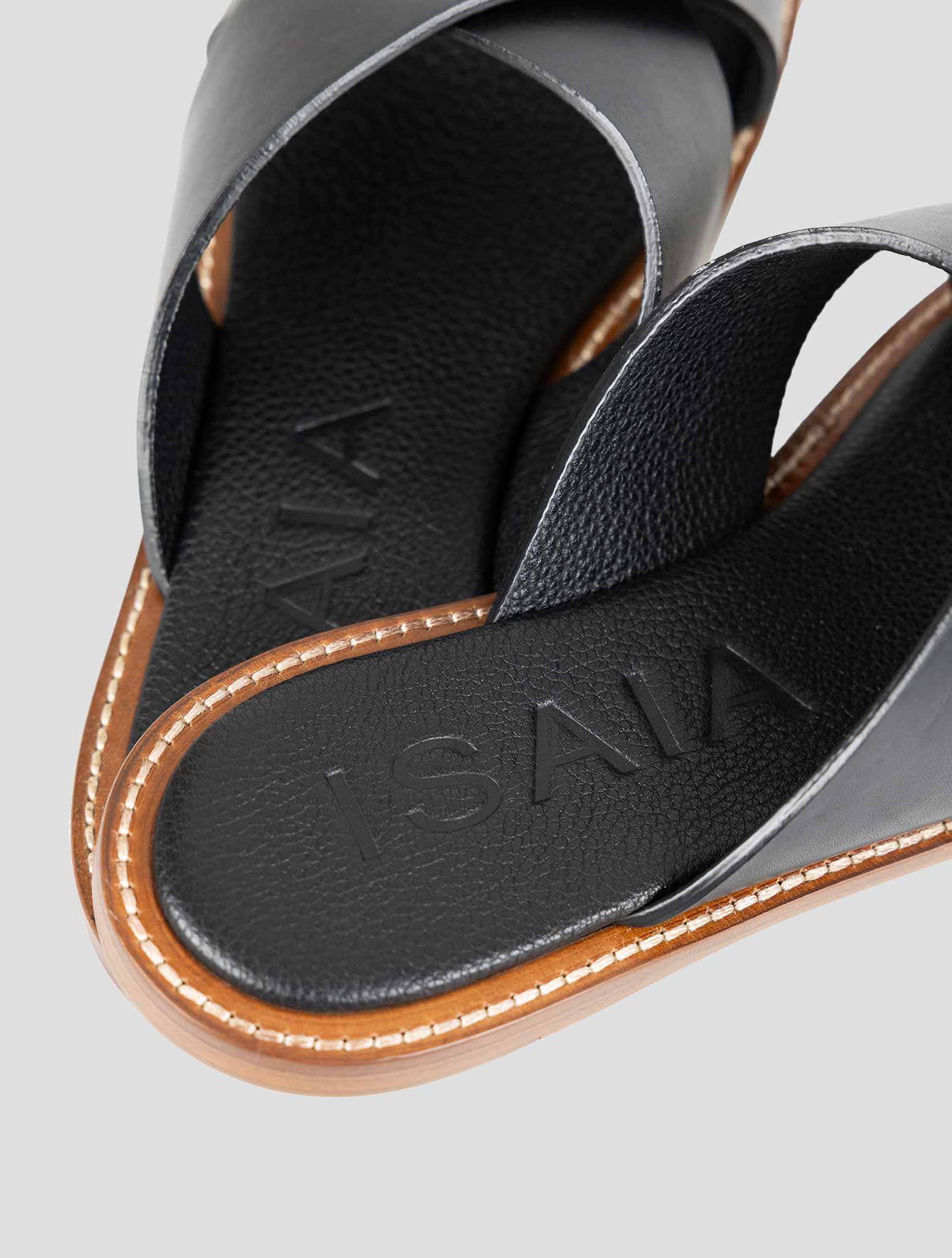 Isaia Black Leather Sandals