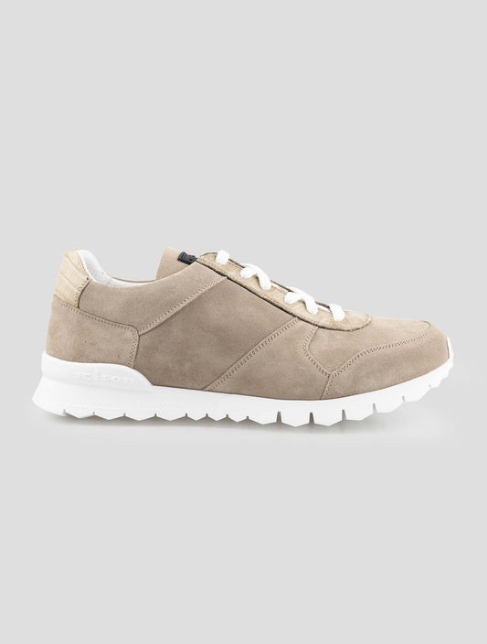 Kiton Beige Leather Suede And Leather Crocodile Sneakers