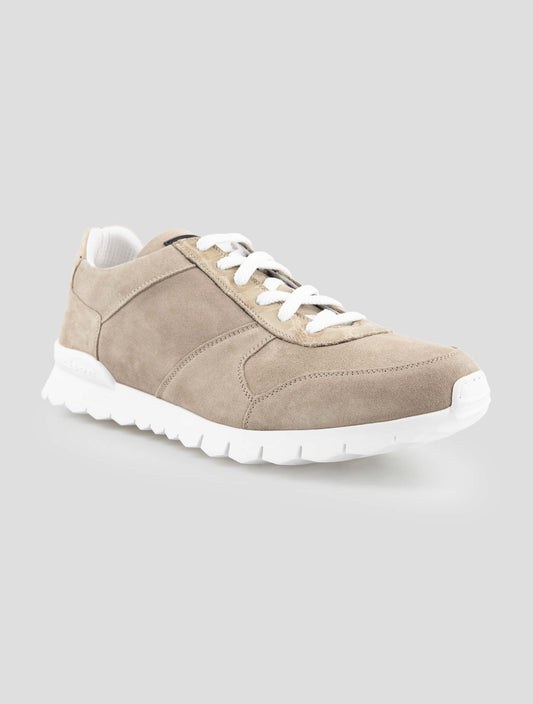 Kiton Beige Leather Suede And Leather Crocodile Sneakers