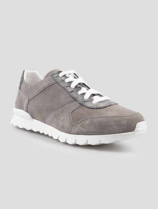 Kiton Gray Leather Suede And Leather Crocodile Sneakers