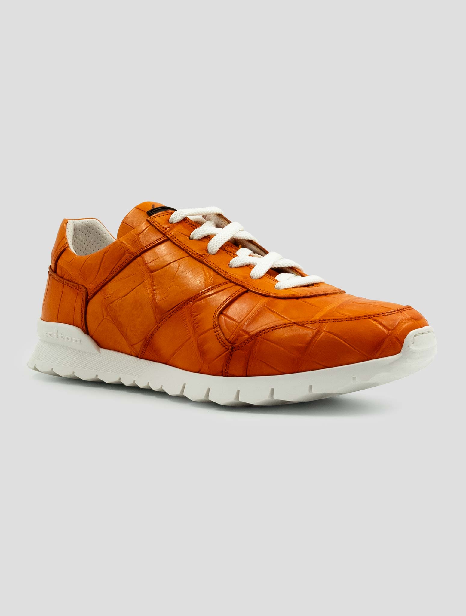 Kiton Orange Leather Crocodile Sneakers