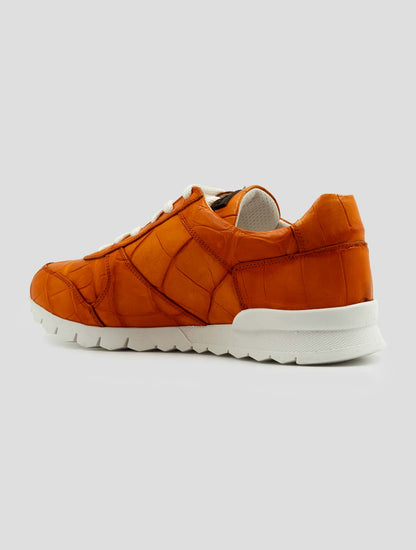 Kiton Orange Leather Crocodile Sneakers