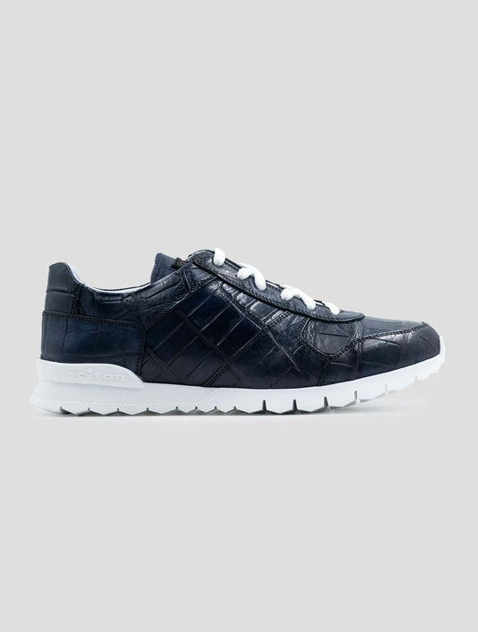 Kiton Blue Leather Crocodile Sneakers