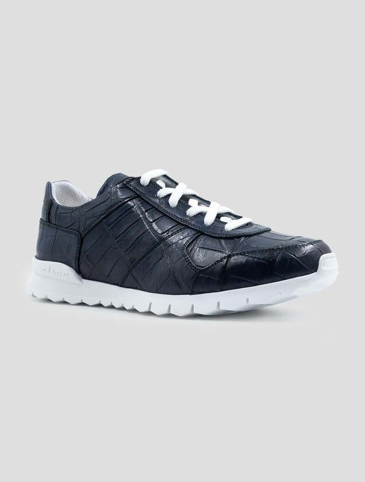 Kiton Blue Leather Crocodile Sneakers