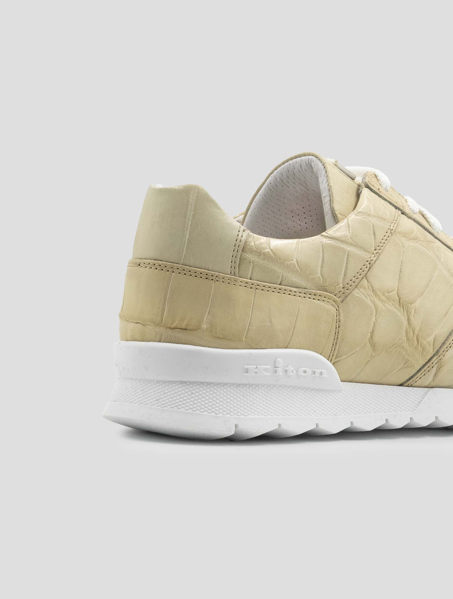 Kiton Ivory Leather Crocodile Sneakers
