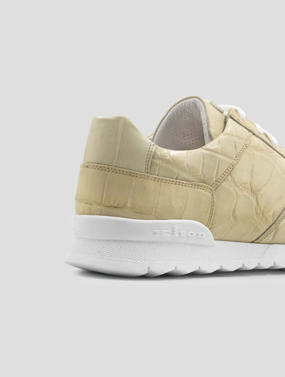 Kiton Ivory Leather Crocodile Sneakers