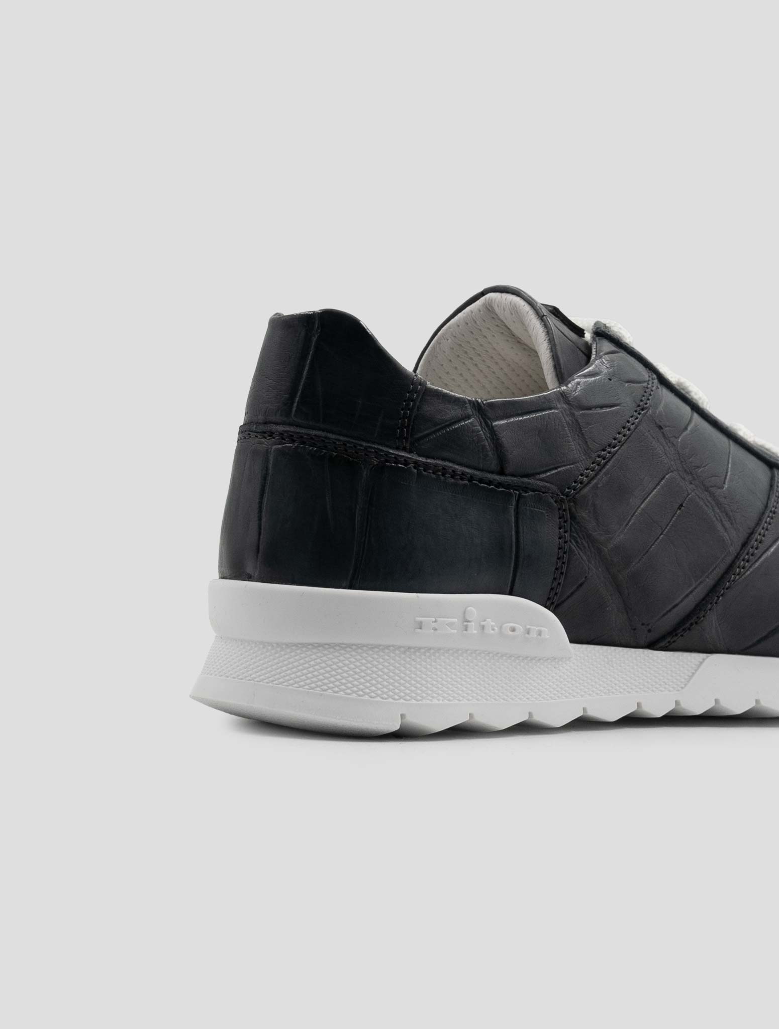 Kiton Gray Leather Crocodile Sneakers