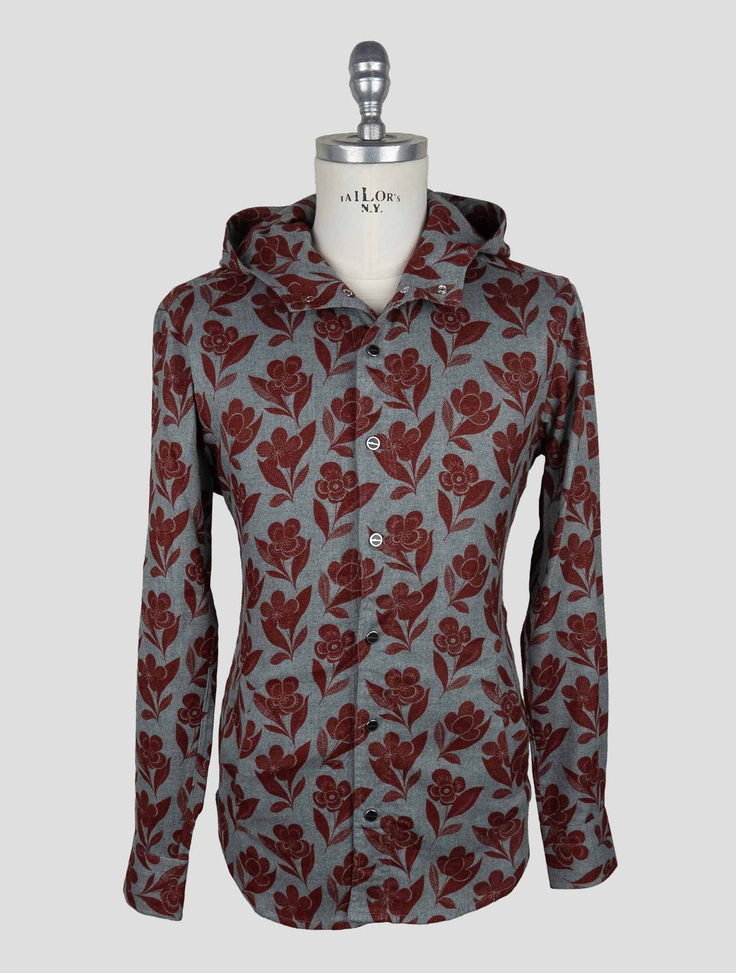 Kiton Gray Burgundy Cotton Shirt Mariano