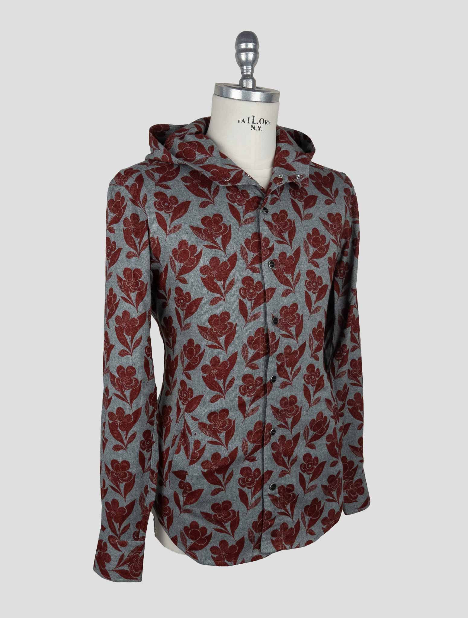 Kiton Gray Burgundy Cotton Shirt Mariano