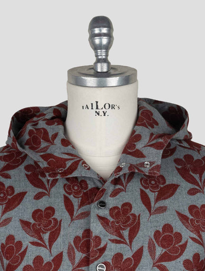 Kiton Gray Burgundy Cotton Shirt Mariano