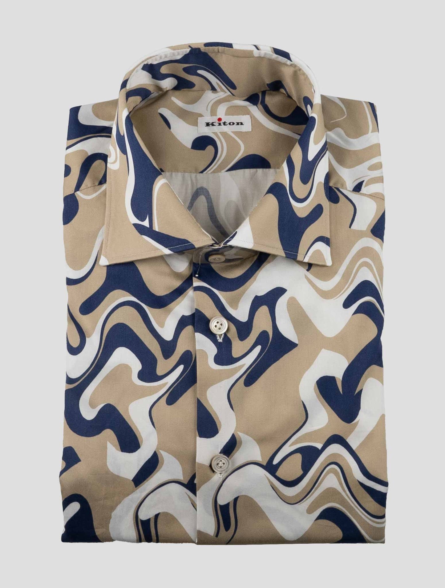 Kiton Beige Blue Cotton Ea Shirt