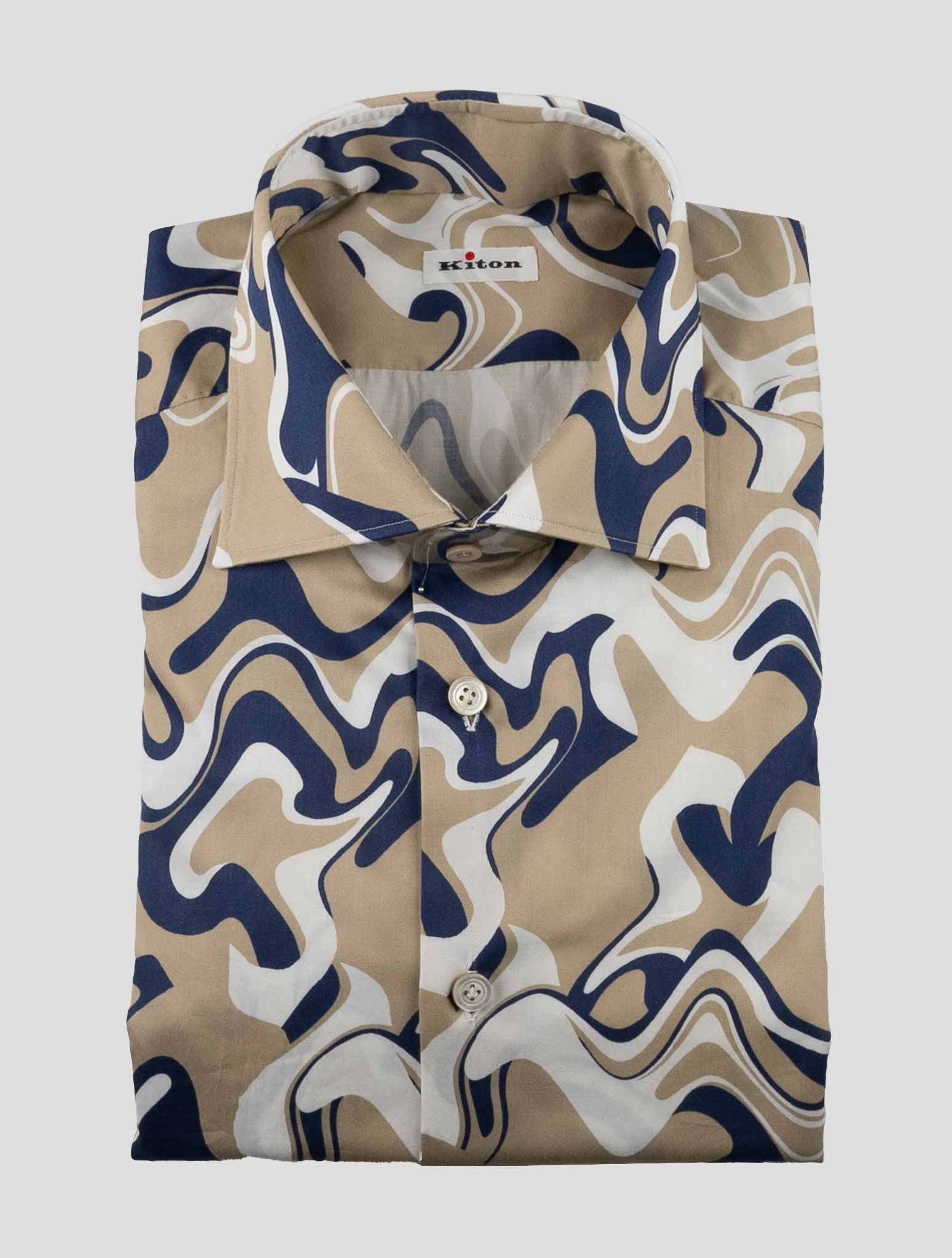 Kiton Beige Blue Cotton Ea Shirt
