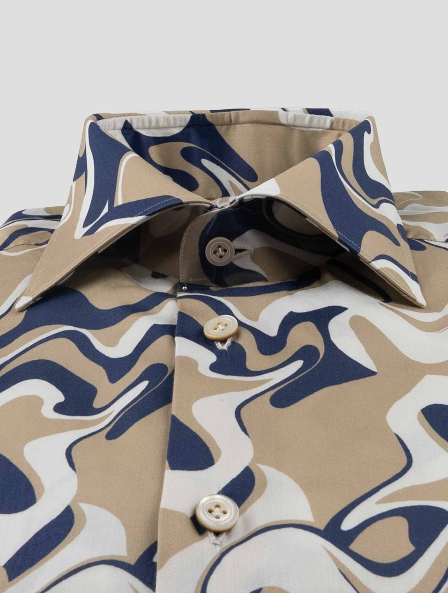 Kiton Beige Blue Cotton Ea Shirt