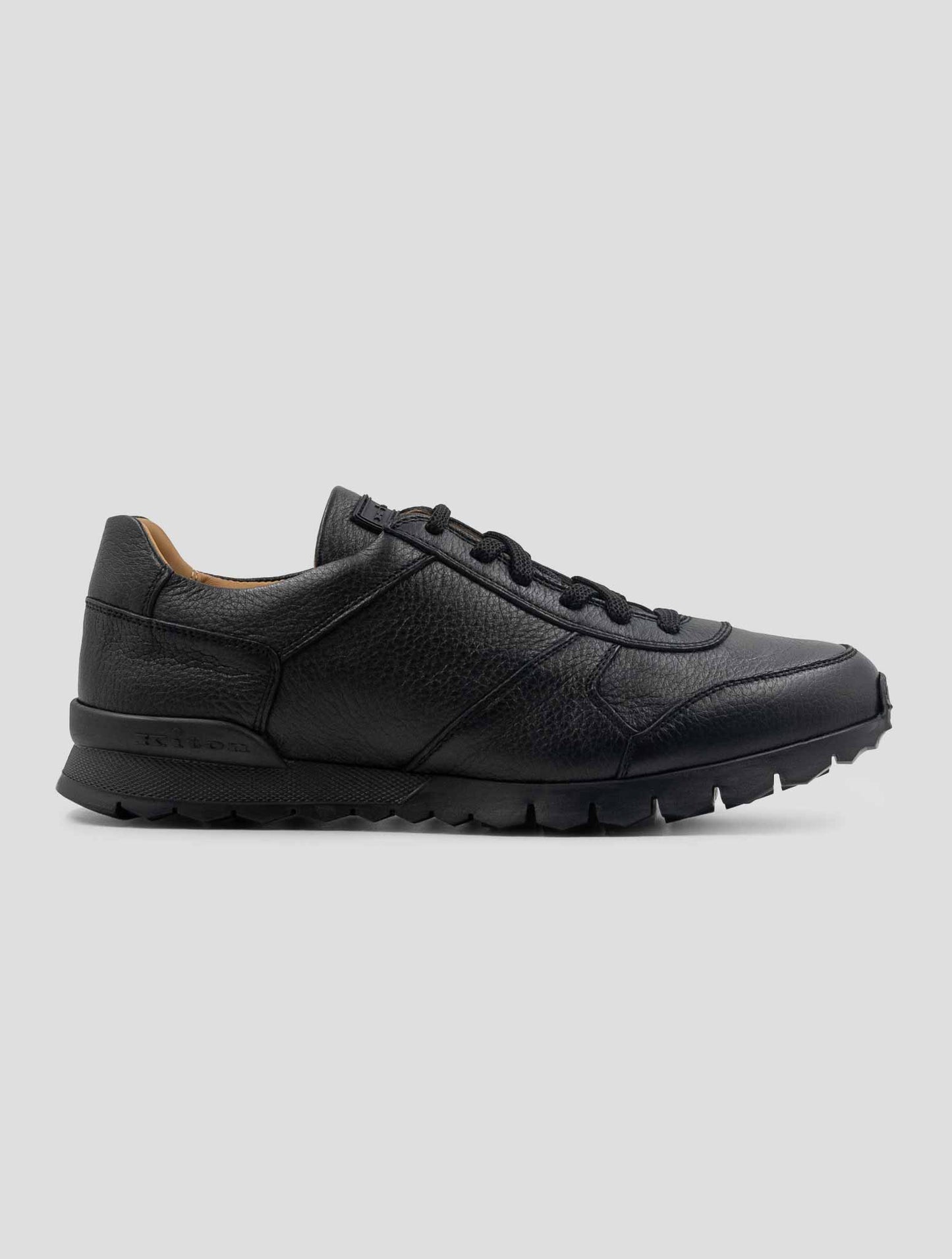Kiton Black Leather Deer Shearling Fur Sneakers