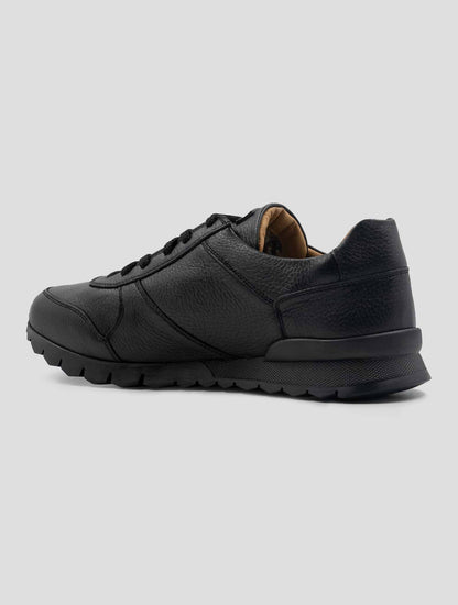 Kiton Black Leather Deer Shearling Fur Sneakers