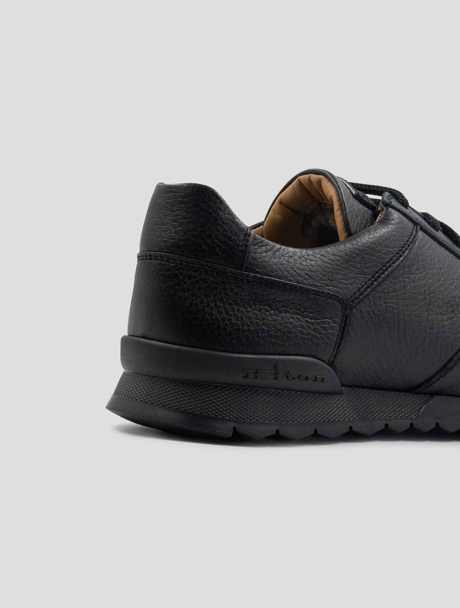 Kiton Black Leather Deer Shearling Fur Sneakers
