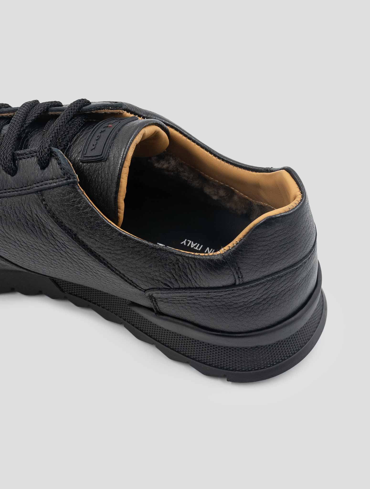 Kiton Black Leather Deer Shearling Fur Sneakers