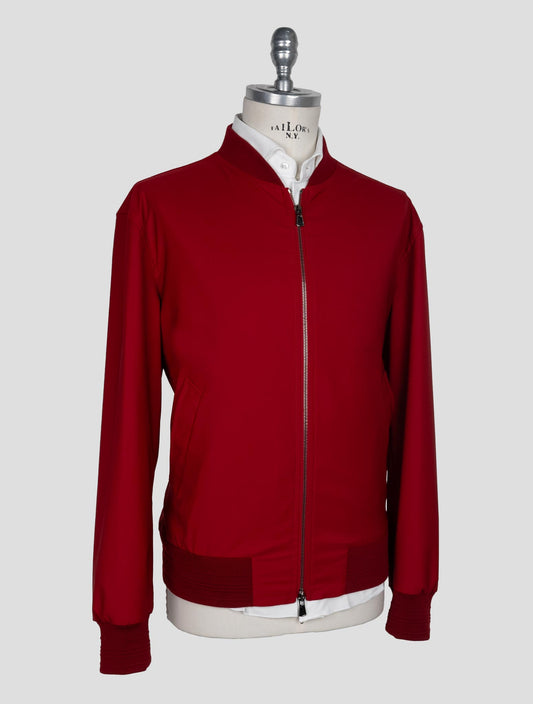 Isaia Red Wool Pl Silk Ea Coat