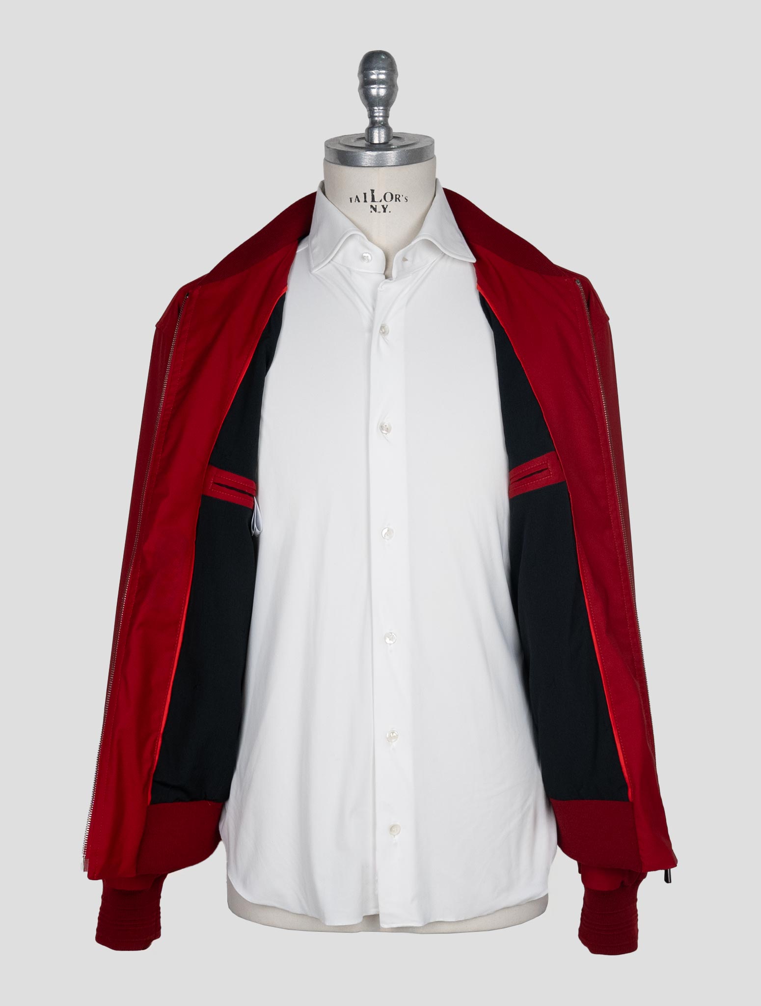 Isaia Red Wool Pl Silk Ea Coat